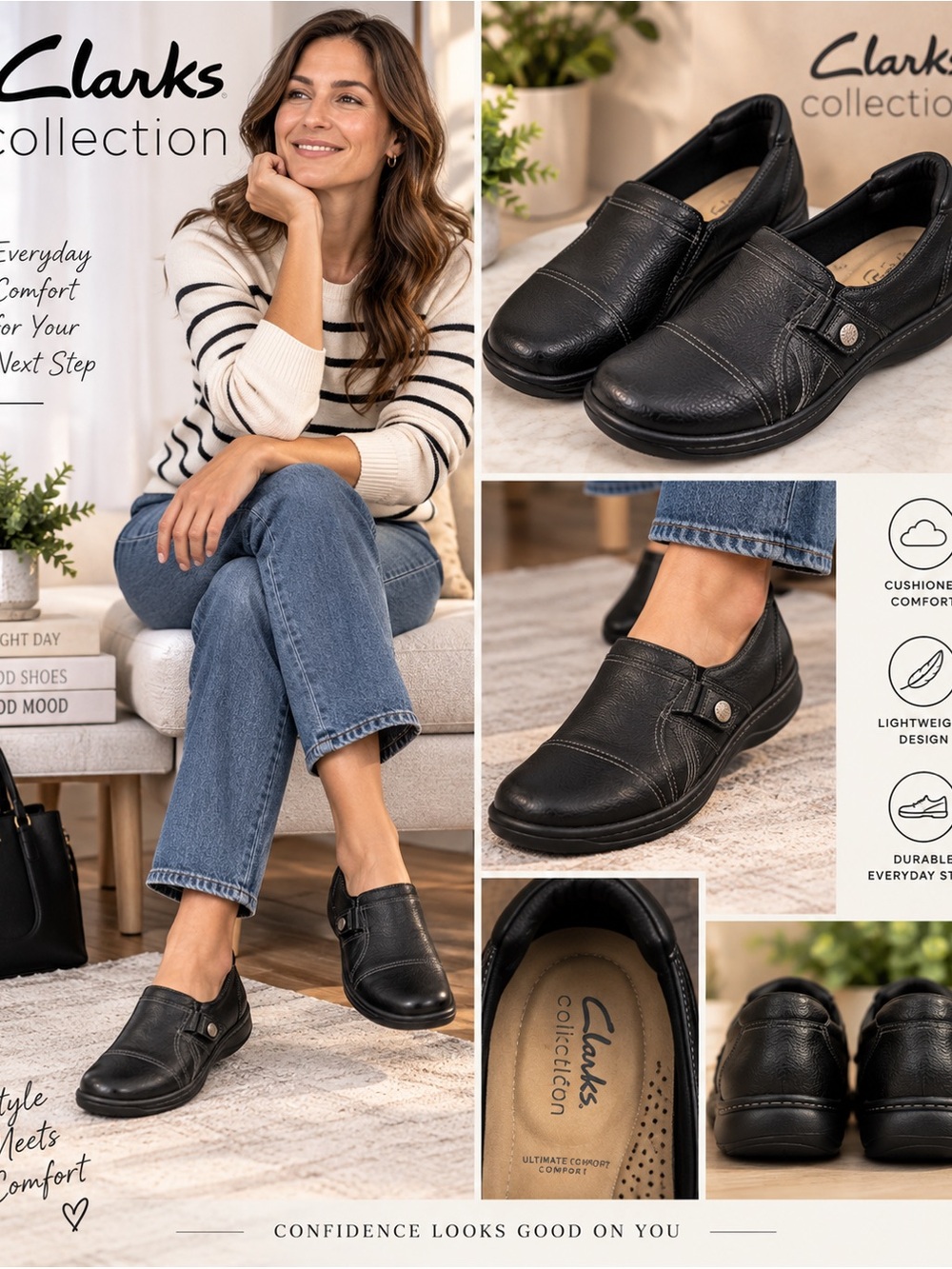Clarks Collection Women’s Black Comfort Slip-On Shoes Size 9 US / 40 EU